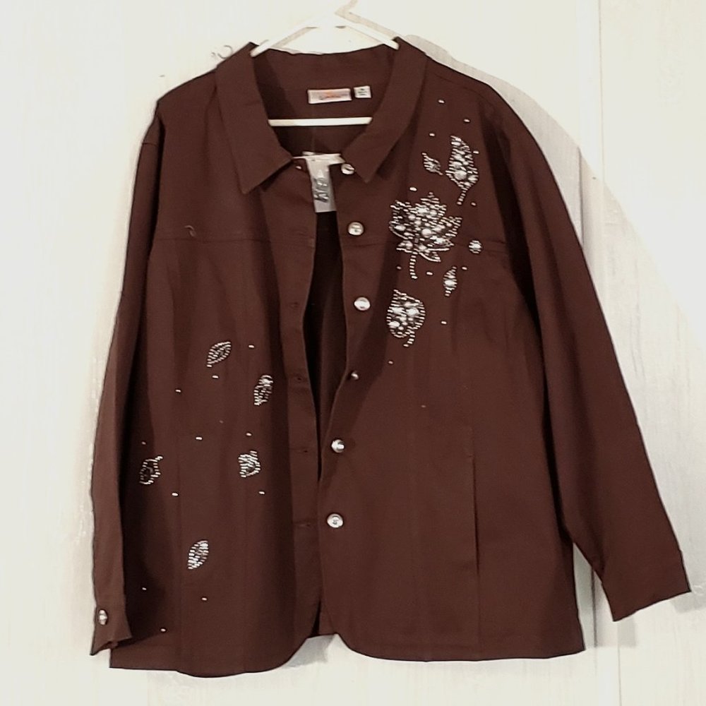 Quacker Factory Sparkle & Shine Motif Jeanne Jacket,  3X,  Brown